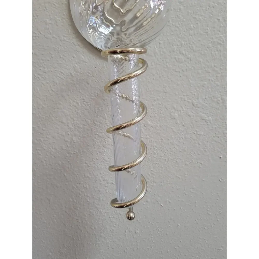 Vintage PartyLite Olympia Glass Candle Holder, Spiral Brass Wall Sconce Set Pair